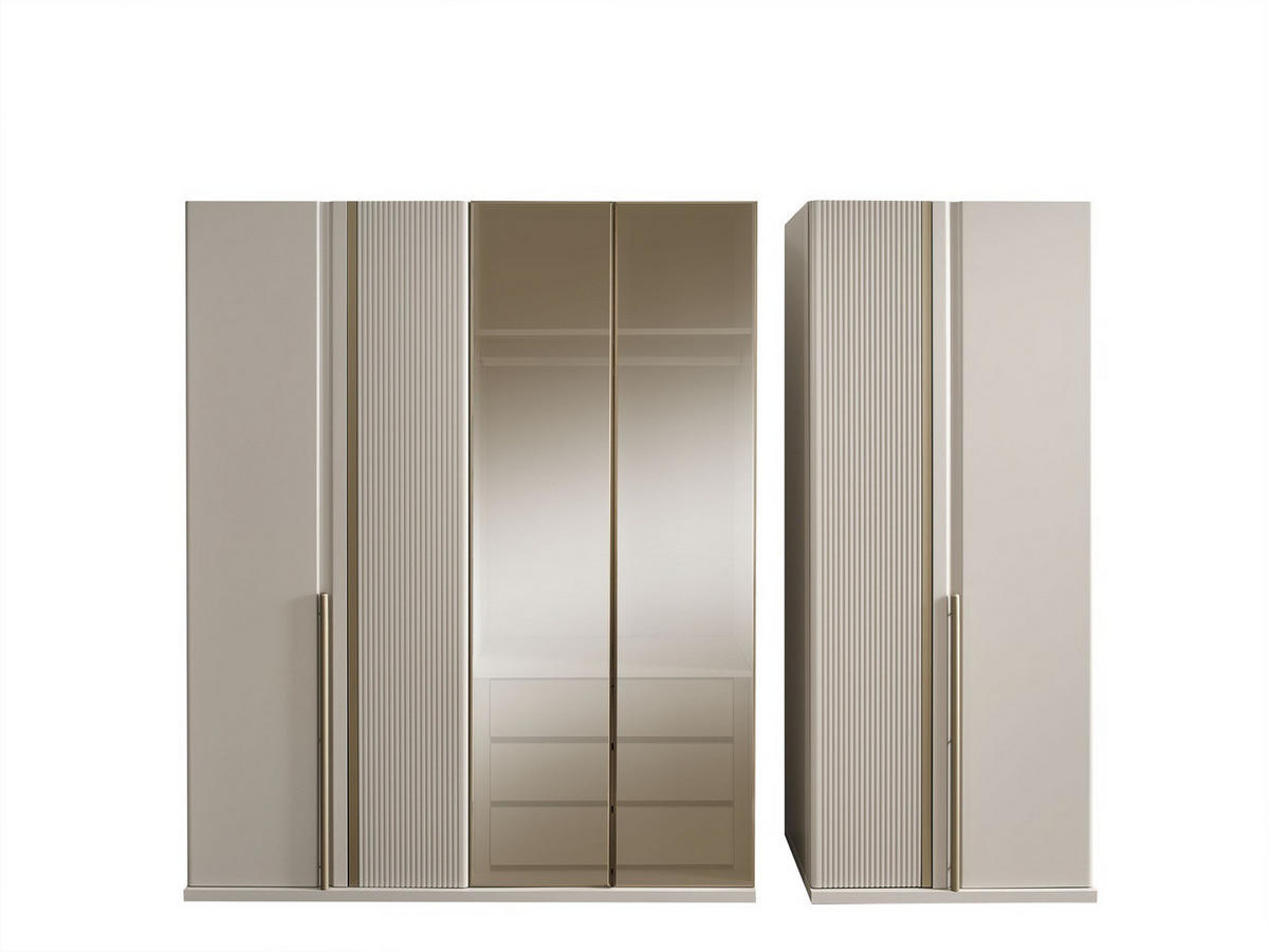 BETTANLAGE VEGA Schlafzimmer-Set, 5-teilig, Beige, Bett mit Kopfteil, 2 Nachttische, Kleiderschrank und Kommode - Beige, Holzwerkstoff (160/200cm)