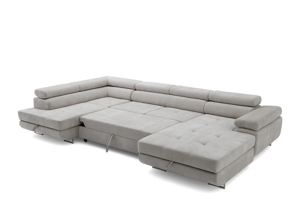 ECKSOFA U-Form WILD U Links mit Schlaffunktion 130x260 Chenille Grau - Silberfarben/Grau, Holz/Textil (350/90/203cm) - Muffo