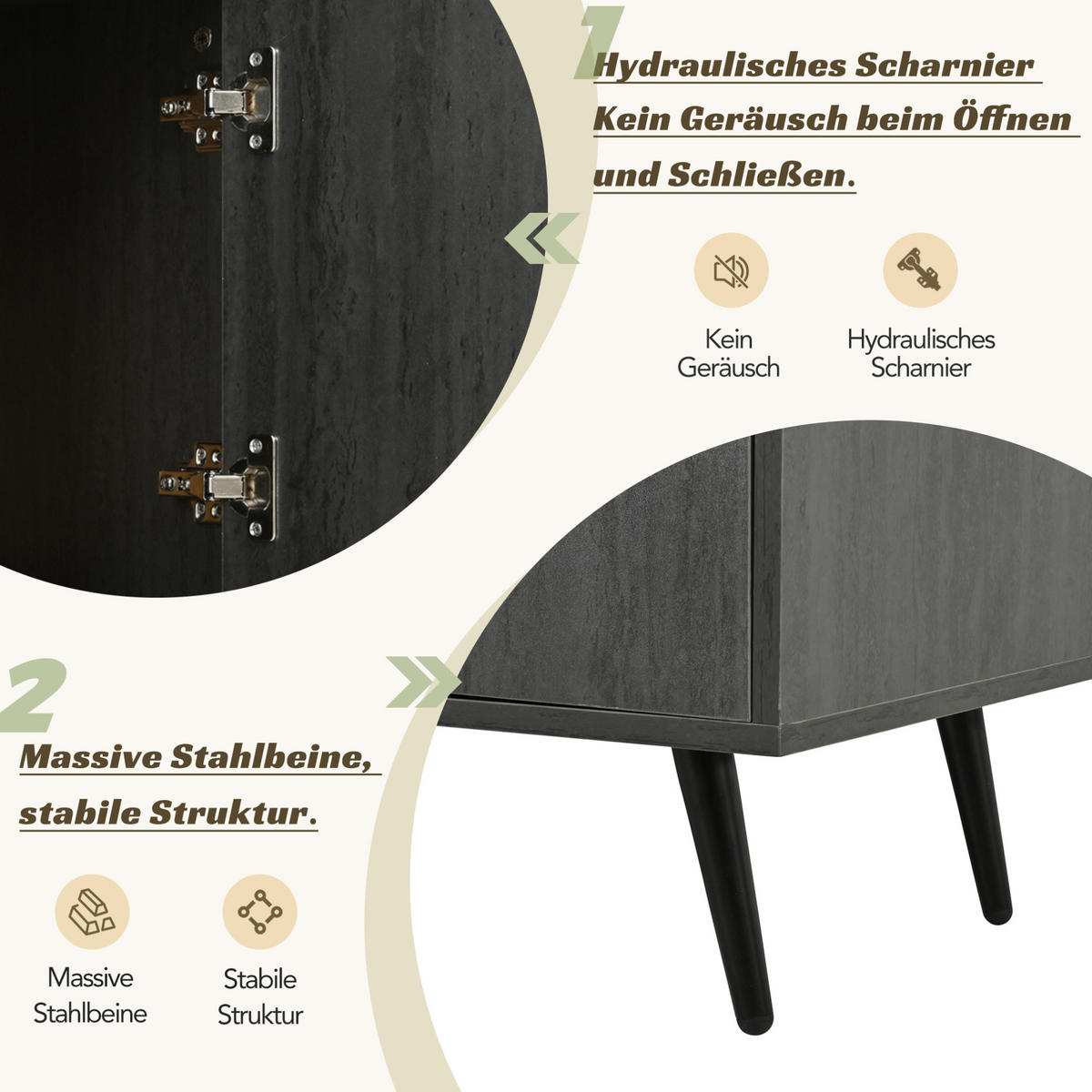 TV-SCHRANK aus MDF 200x40x55,5 cm Grau/Braun mit Kabelmanagement und Changhong-Glastür - Grau, Holzwerkstoff (200/55.5/40cm) - Modfu