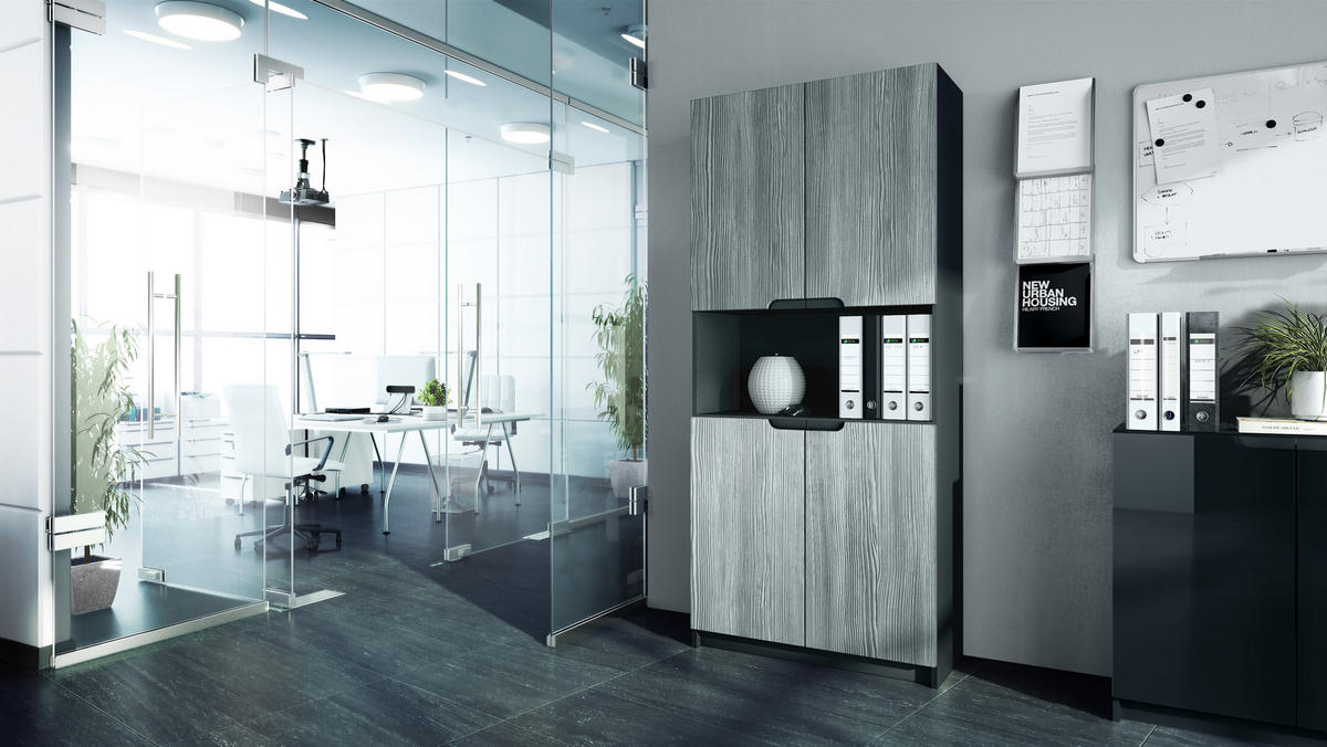 BÜROSCHRANK Logan Fronten in Avola-Anthrazit - Anthrazit, Holzwerkstoff (82/184/37cm) - Vladon