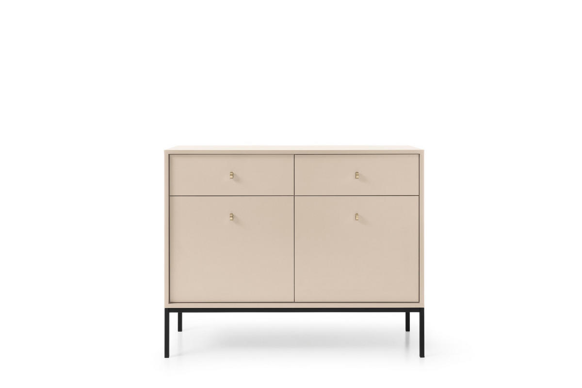 KOMMODE Molly Beige, Schwarze Beine, Kombikommode - Beige/Schwarz, Holzwerkstoff/Metall (104/83/39cm) - Bettso