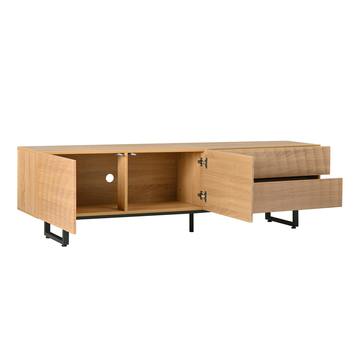 TV-ELEMENT180X38X51,5CM NaturholzOptik mit 3DMaserung und Metallbeinen - Naturfarben, Holz (48.49/13.79/60.3cm) - Raelunyi