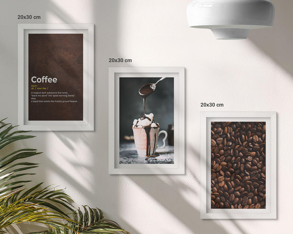 WANDBILDER 3er-Set - 20x30 cm Weißer Rahmen - Kaffeegetränk mit Schlagsahne - Weiß, Kunststoff (20/30cm) - ArtPrintCave