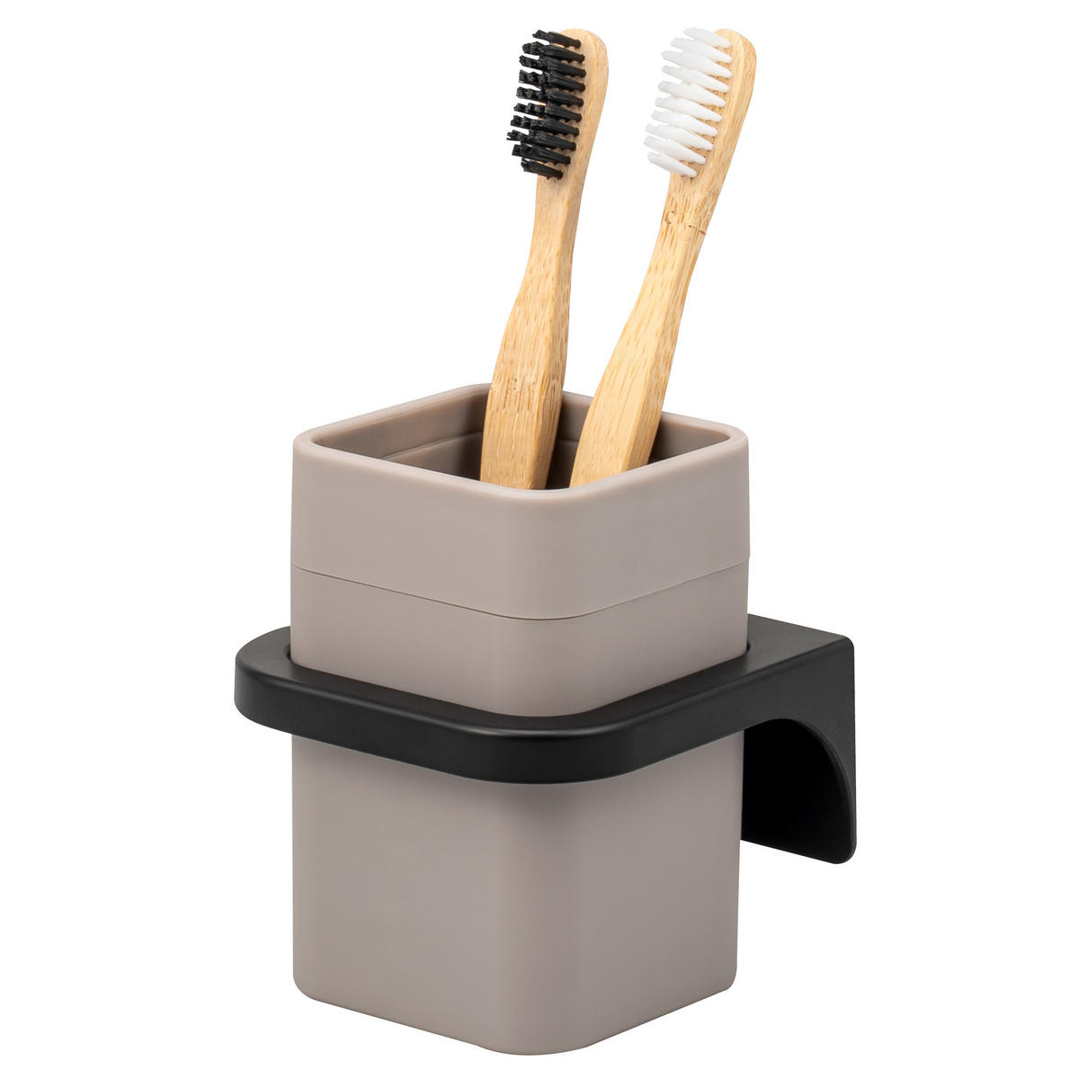 ZAHNPUTZBECHER SAVONA Softtouch, taupe, eckig - Taupe, Kunststoff (9/10.5/9cm) - bremermann