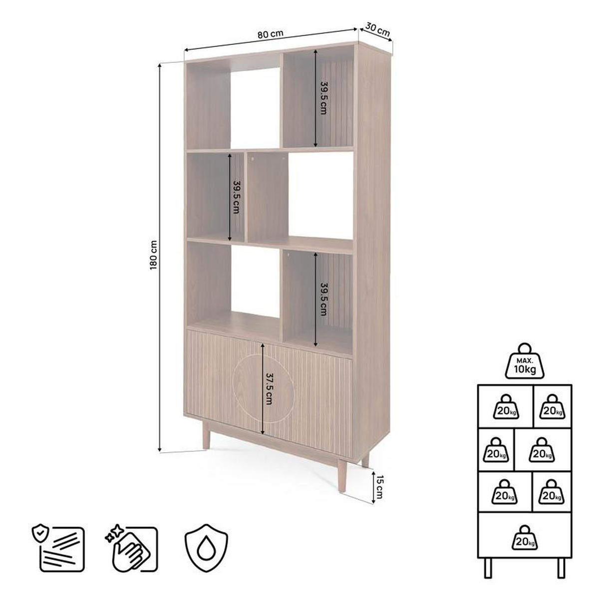BÜCHERREGAL Skandinavisches, 180 cm hoch, mit 2 Türen und 6 Regalböden, Walnuss-Finish – LILA - Salbeigrün/Walnussfarben, Holzwerkstoff/Metall (80/179/30cm) - Sicaan