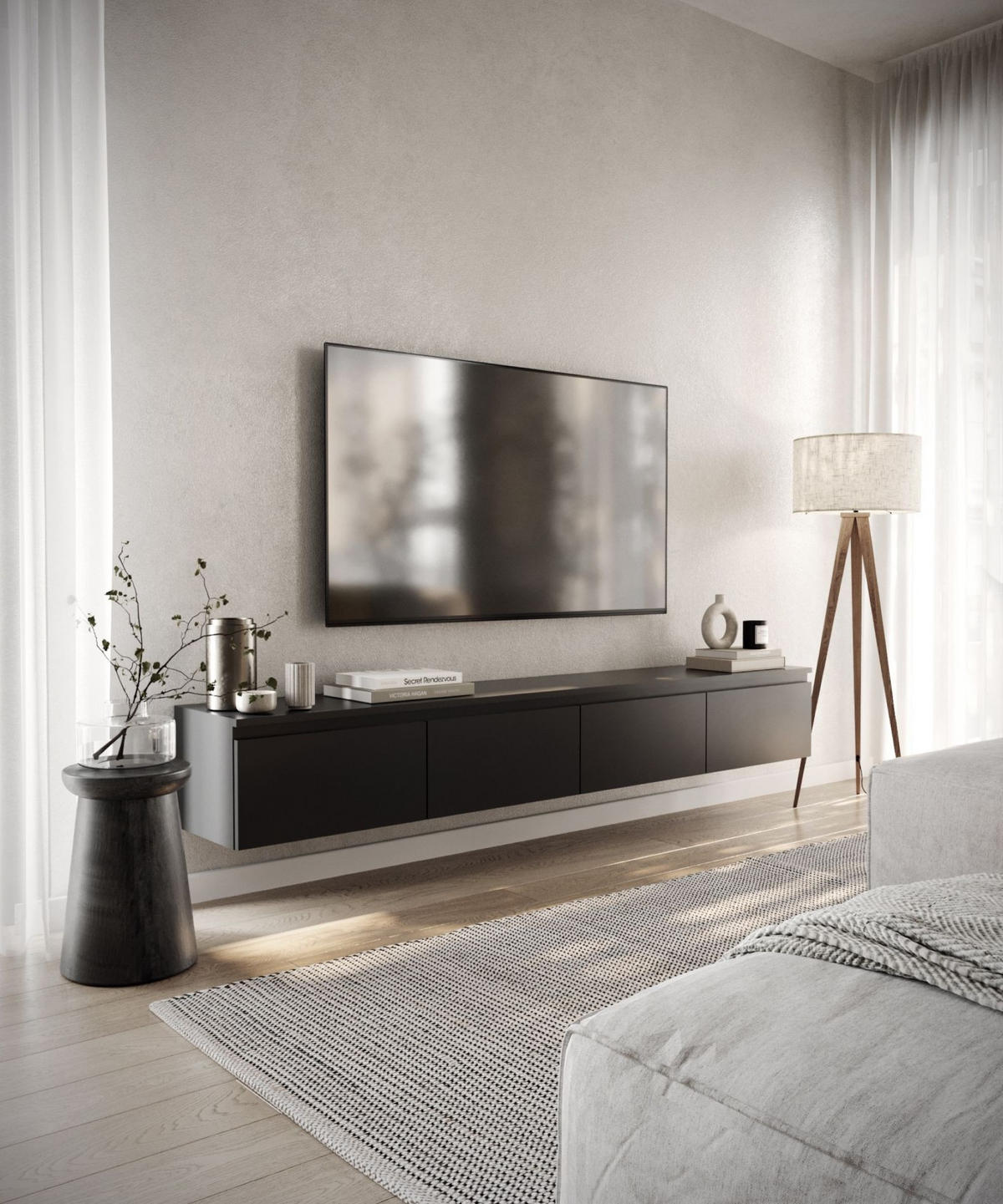 TV-LOWBOARD Bemmi Schwarz 200 cm - Schwarz, Holzwerkstoff (200/28.4/31.8cm) - Selsey