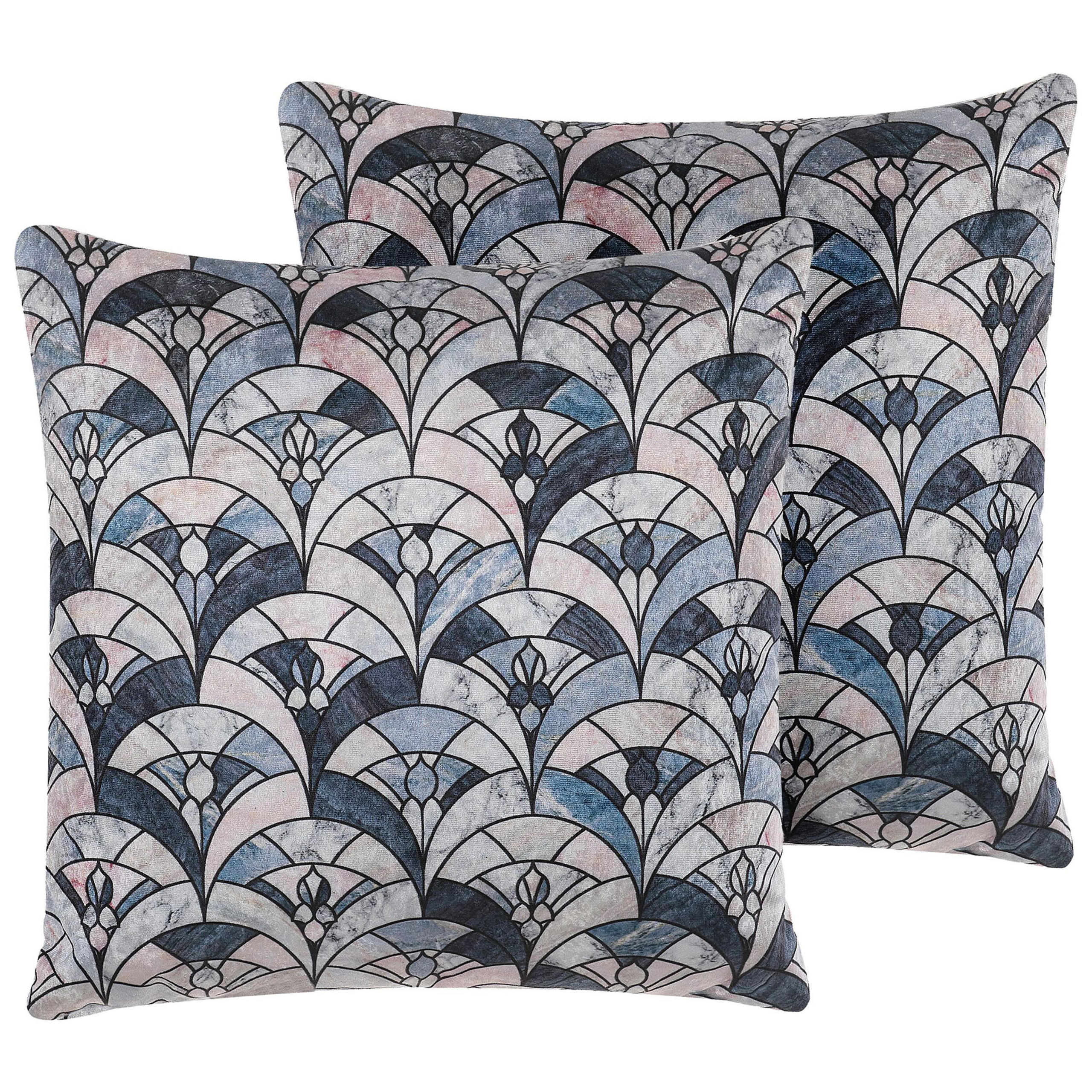 DEKOKISSEN 2er-Set Dunkelblau 45/45 cm Koodal - Multicolor/Dunkelblau, Naturmaterialien/Textil (45/45cm) - Beliani