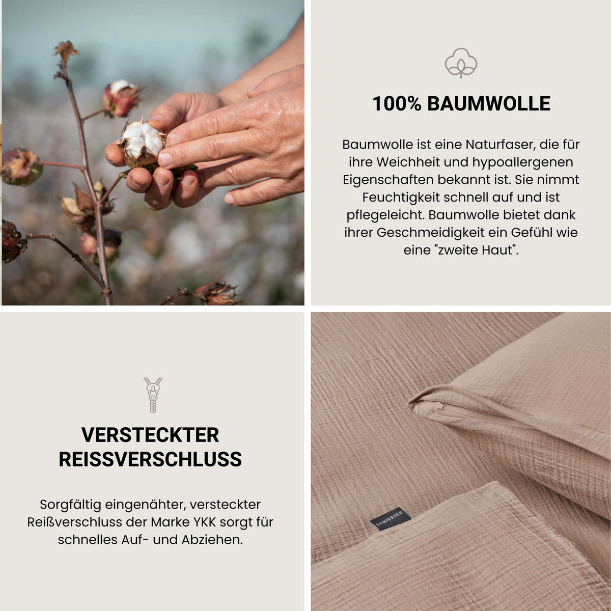 BETTWÄSCHESET Molly - Musselin - 2-teilig - 135 x 200 cm - Taupe - Taupe, Textil (135/200cm) - SCHIESSER