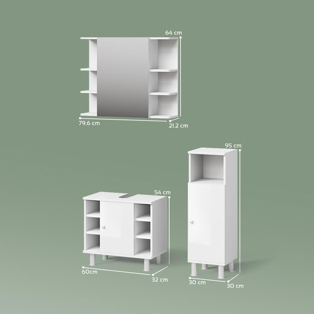 Thumbnail - Livinity® Badmöbel-Set, Weiß Hochglanz, Holzwerkstoff, 17 Fächer, Rechteckig, 60x54x32 cm, Badezimmer, Badmöbelsets & Ba...