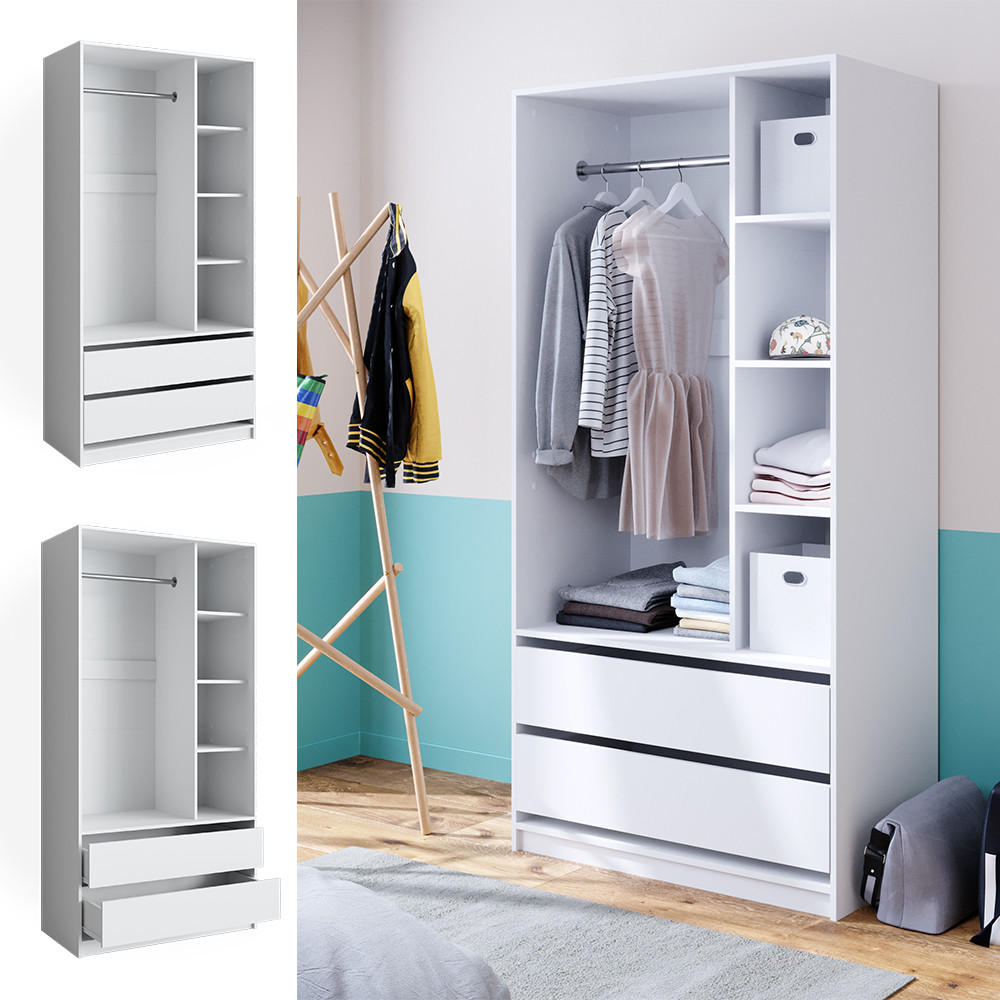KLEIDERSCHRANK Elmo Weiß 100 x 200 cm mit 2 Schubladen - Weiß, Holzwerkstoff (100/200/50cm) - Vicco