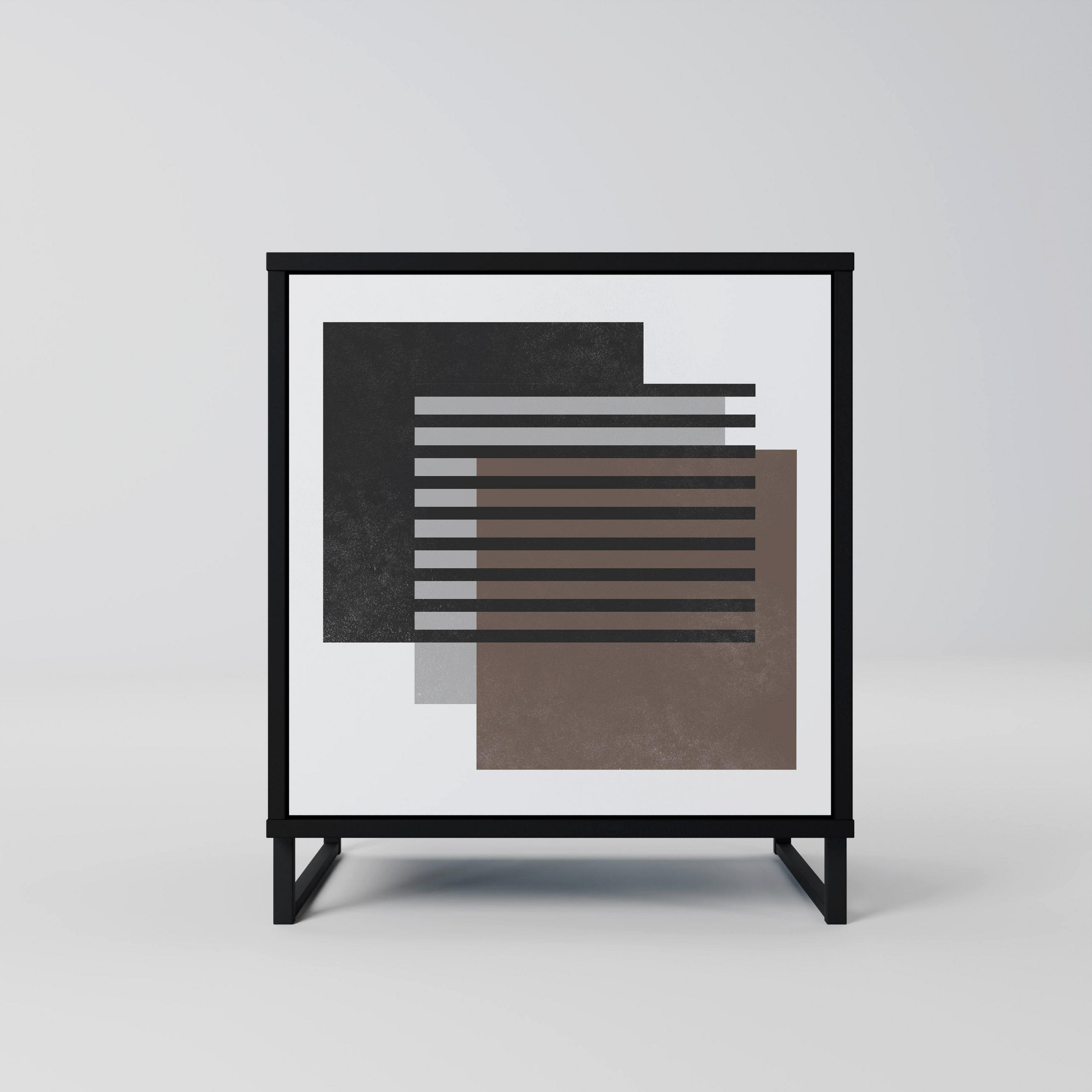 SIDEBOARD SHADOW SYNCHRONY, Schwarz, 57,5x42x67,5 cm, Schwarze Metall-Rahmenfüße - Multicolor/Schwarz, Holzwerkstoff/Metall (57.5/67.5/42cm) - SpaceRebels