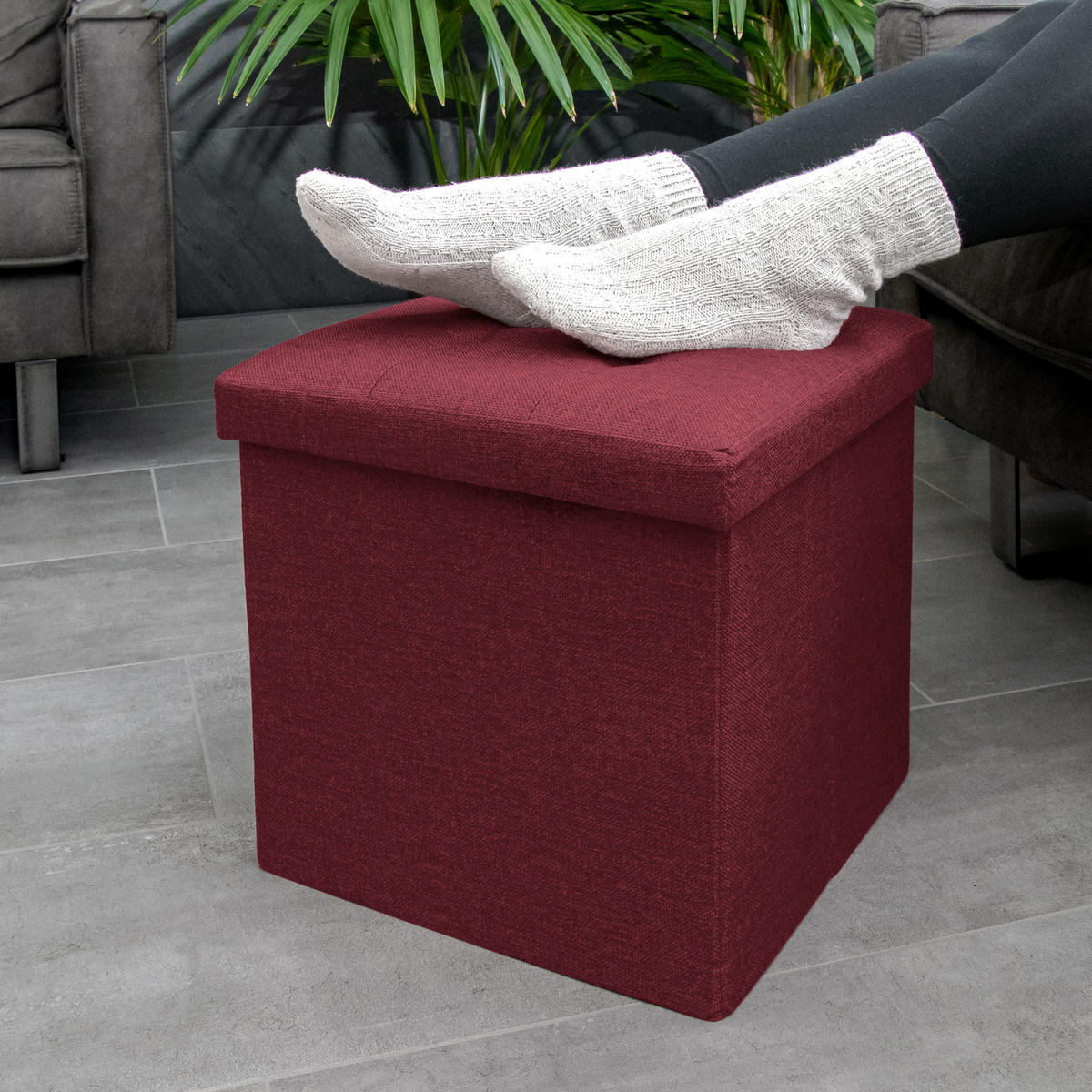 SITZHOCKER Faltbar mit Stauraum 38/38/38 cm (Rot) - Bordeaux, Textil (38/38/38cm) - Intirilife