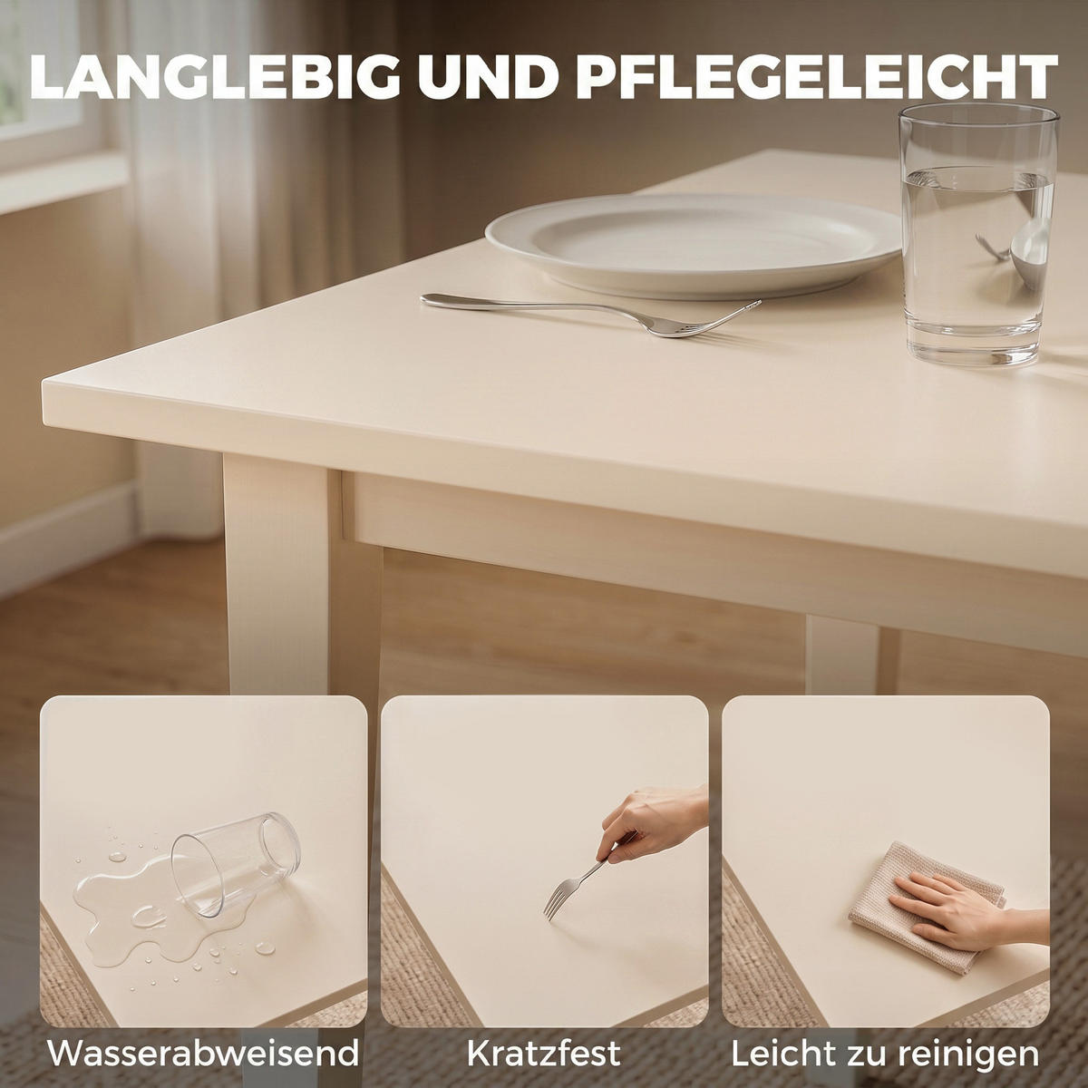 MATBORD i spånskiva, krämvit - Cremefärgad, Trä/Träbaserade material (180/90/76cm) - HOMCOM