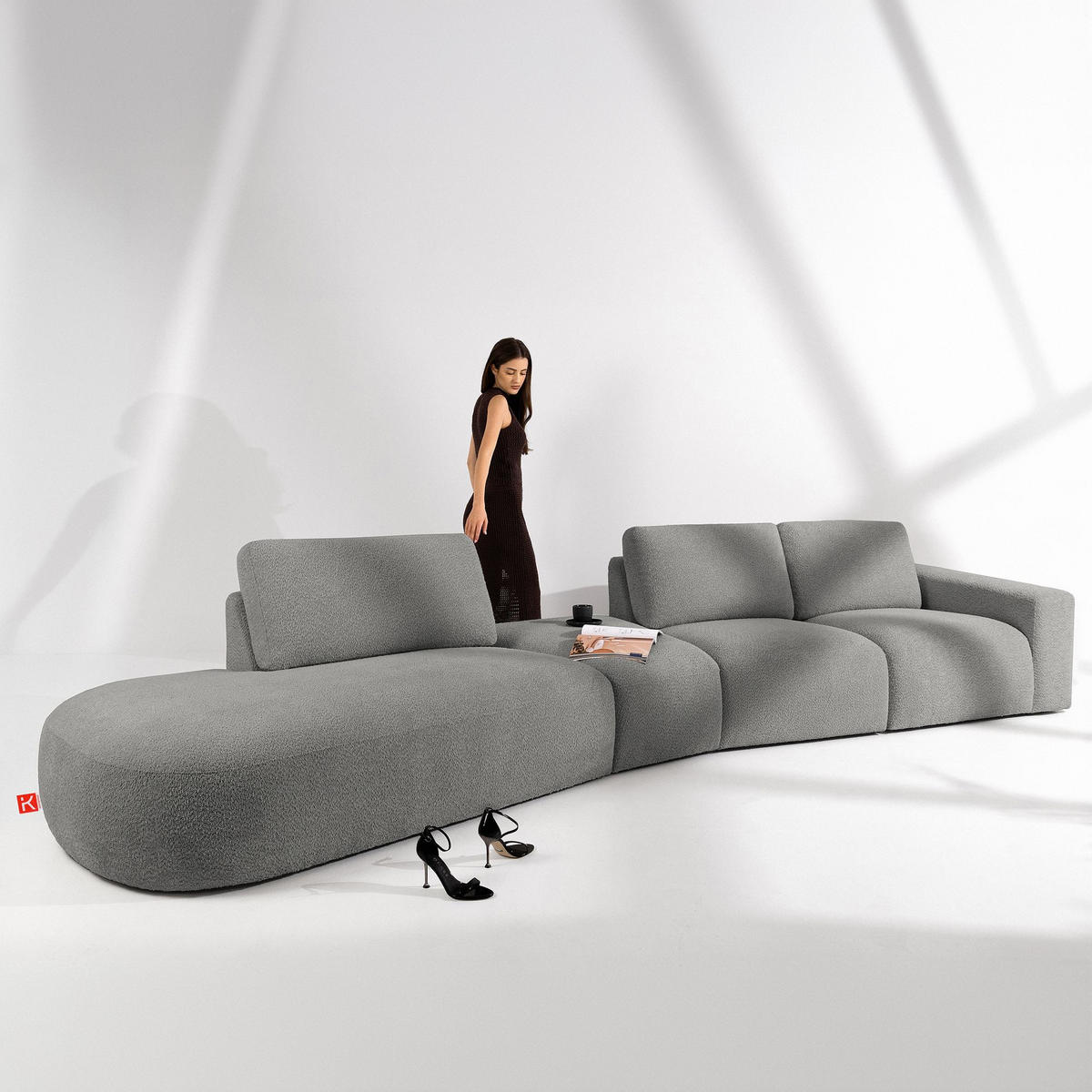 5-SITZER ECKSOFA ZUCCO Boucle links, Grau - Grau, Textil (430/84/105cm) - KONSIMO®