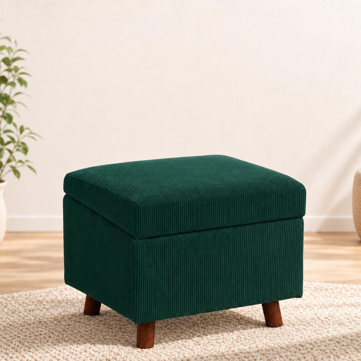 TABURET Verde închis catifea reiată cu spațiu de depozitare 40 cm - verde închis, material textil/compozit lemnos (46/40/40cm) - Relaxdays