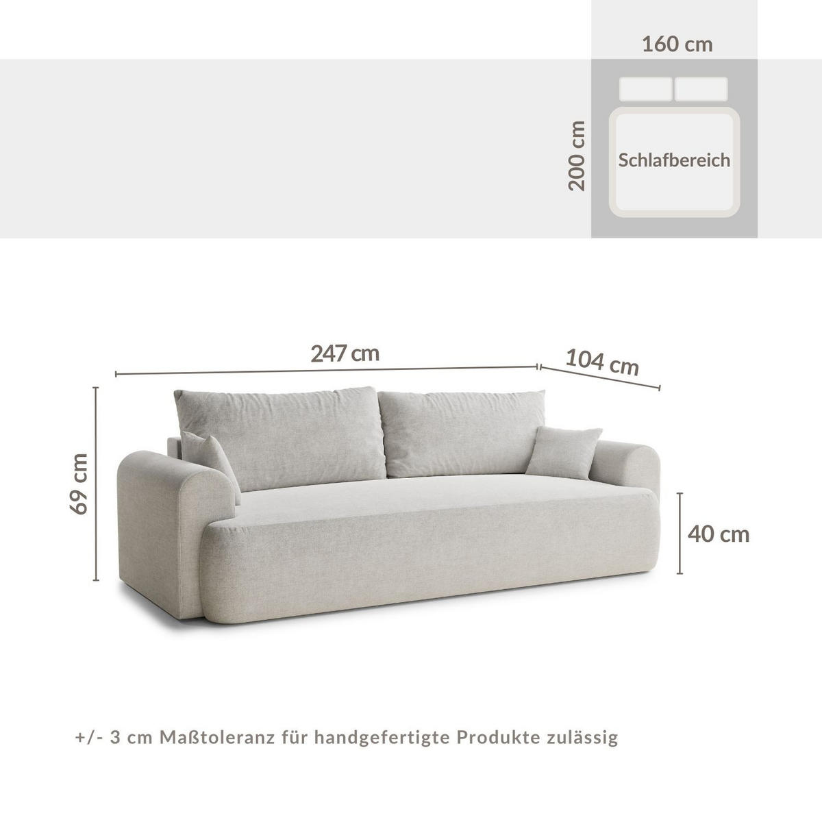 SOFA MIT SCHLAFFUNKTION Toluca Grau braun Chenille-Stoff - Graubraun/Schwarz, Holz/Holzwerkstoff (247/69/104cm) - Maison de Reve