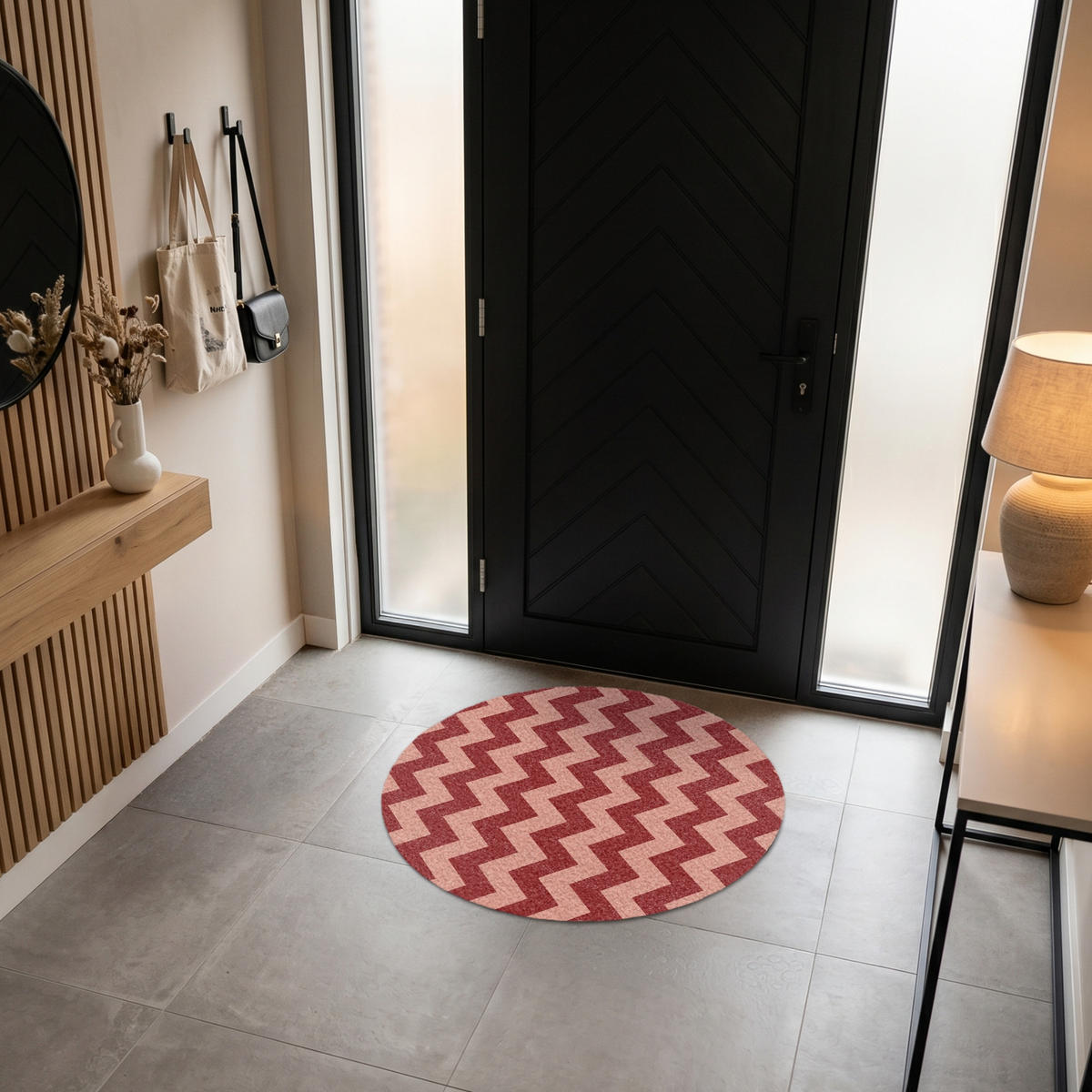 ROHOŽKA Klikatá - Pruhy - Vzor - Červená 90x90 cm - bordeaux, textil/umělá hmota (90/0.4cm) - MuchoWow