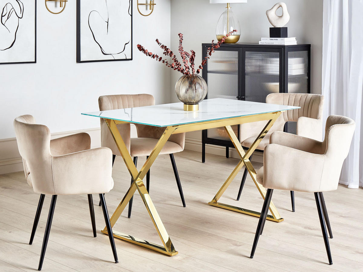 ESSTISCH 120/70/75 cm Marmor Rechteckig Attica - Weiß, Glas (120/70/75cm) - Beliani