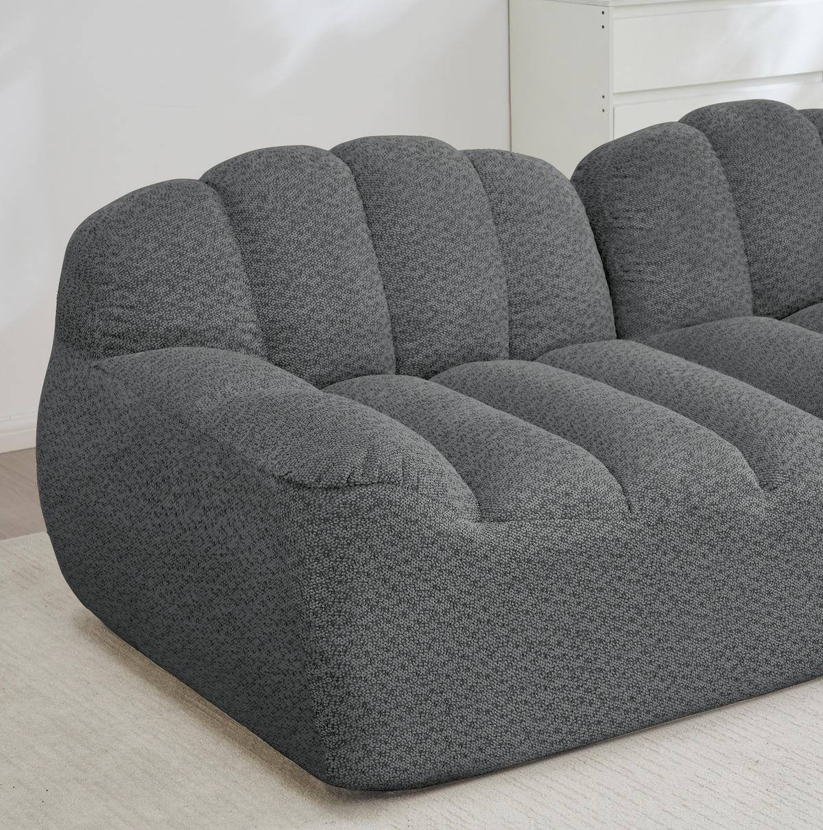 2-SITZER Sofa aus granuliertem Fleece mit modularer Form Grau - Grau, Textil (104/79/210cm) - Modenvie
