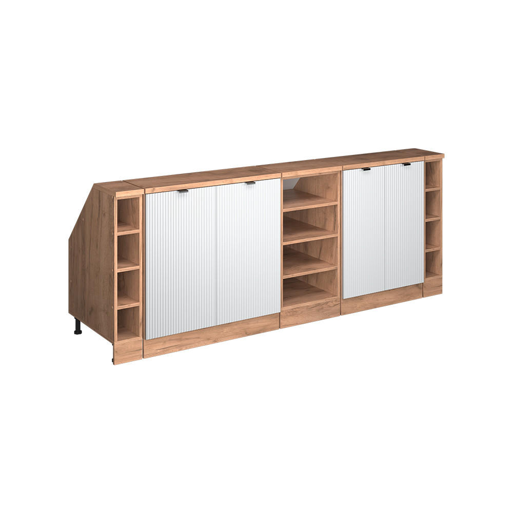 KÖKSSKÅP FÖR SLUTTANDE TAK R-Line Vit korrugering 210 cm Set om 5 skåpstommar 60 cm djup Vit, Honungsek 83.8/210/60 cm