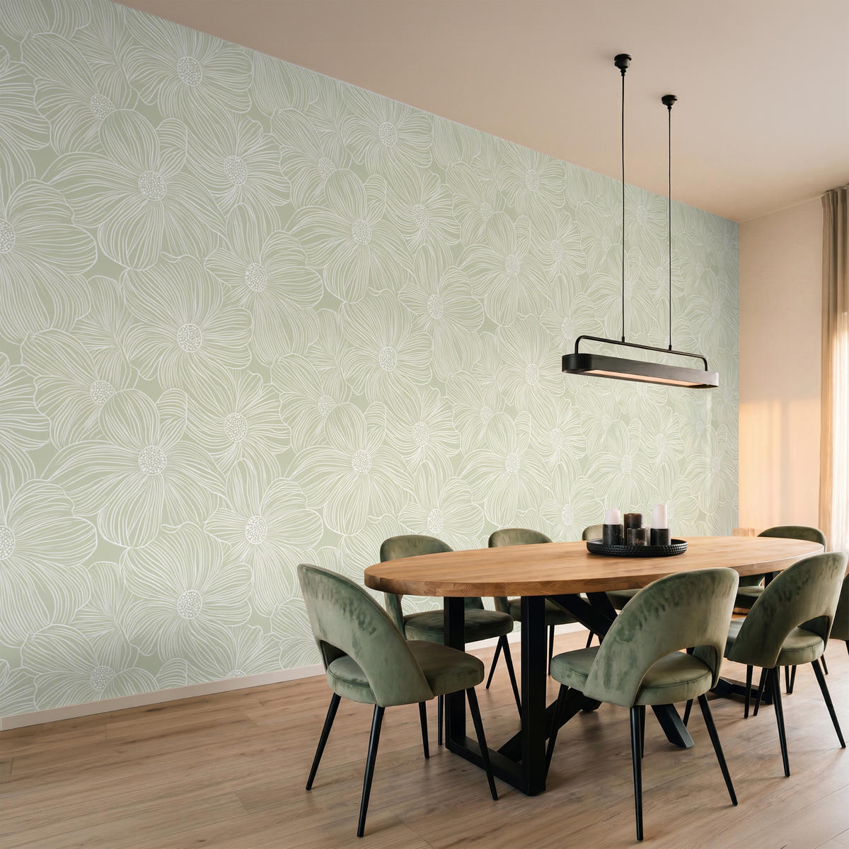 TAPETE - Gelassenheit - Blumen - Grün - 500x260 cm - Salbeigrün, Papier (500/260cm) - OnlyWow