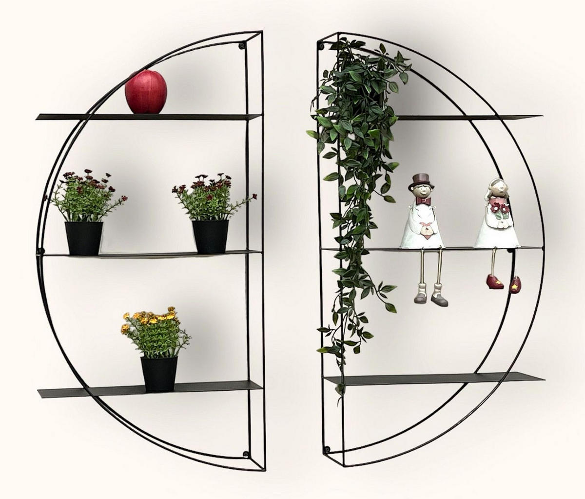 WANDREGAL rund 2-teilig Metall Schwarz 80/16/80 cm - Schwarz, Metall (80/80/16cm) - DanDiBo