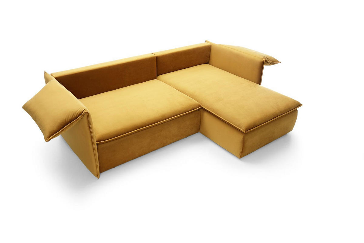 ECKSOFA PREGIO Gelb Plüsch-Stoff mit Schlaffunktion - Gelb, Holz (230/166cm) - MASSENO