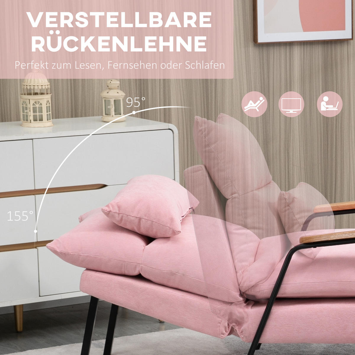RELAXSESSELSET Rosa - Rosa, Metall (91.5/88/68cm) - HOMCOM