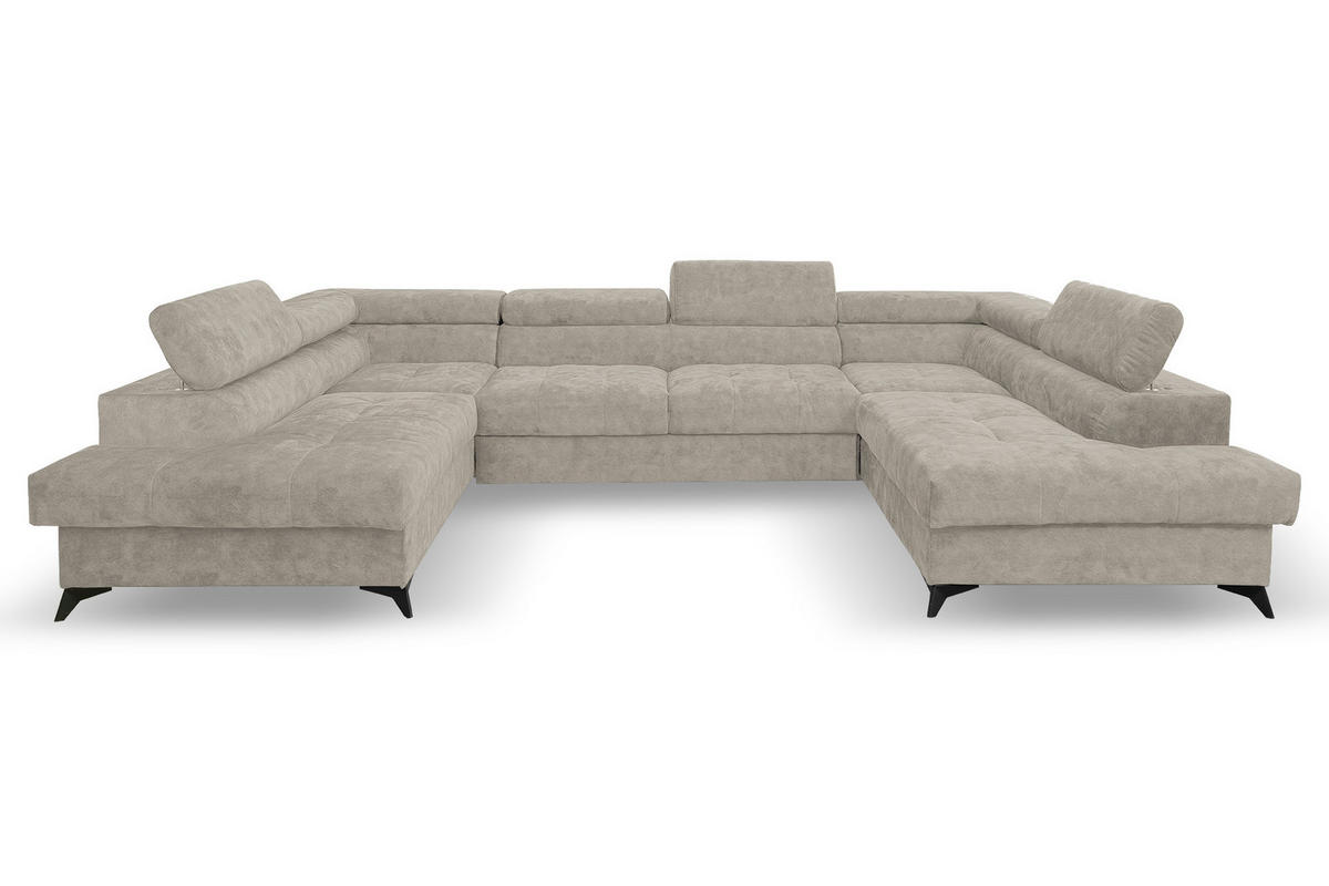 WOHNLANDSCHAFT Palermo in U-Form, beige, Stoff Sally, mit Schlaffunktion und zwei Bettkästen, 345 x 202 cm - Beige, Kunststoff (345/87/202cm) - Margaret Hadas24