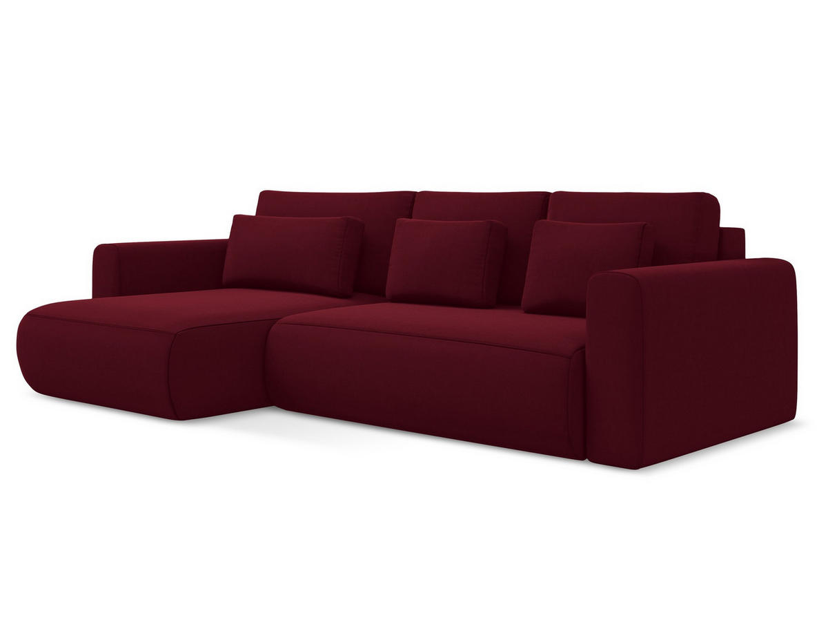 ECKSOFA mit Schlaffunktion Samt Stoff Rot - Bordeaux/Rot, Kunststoff/Textil (149/278cm) - Makamii