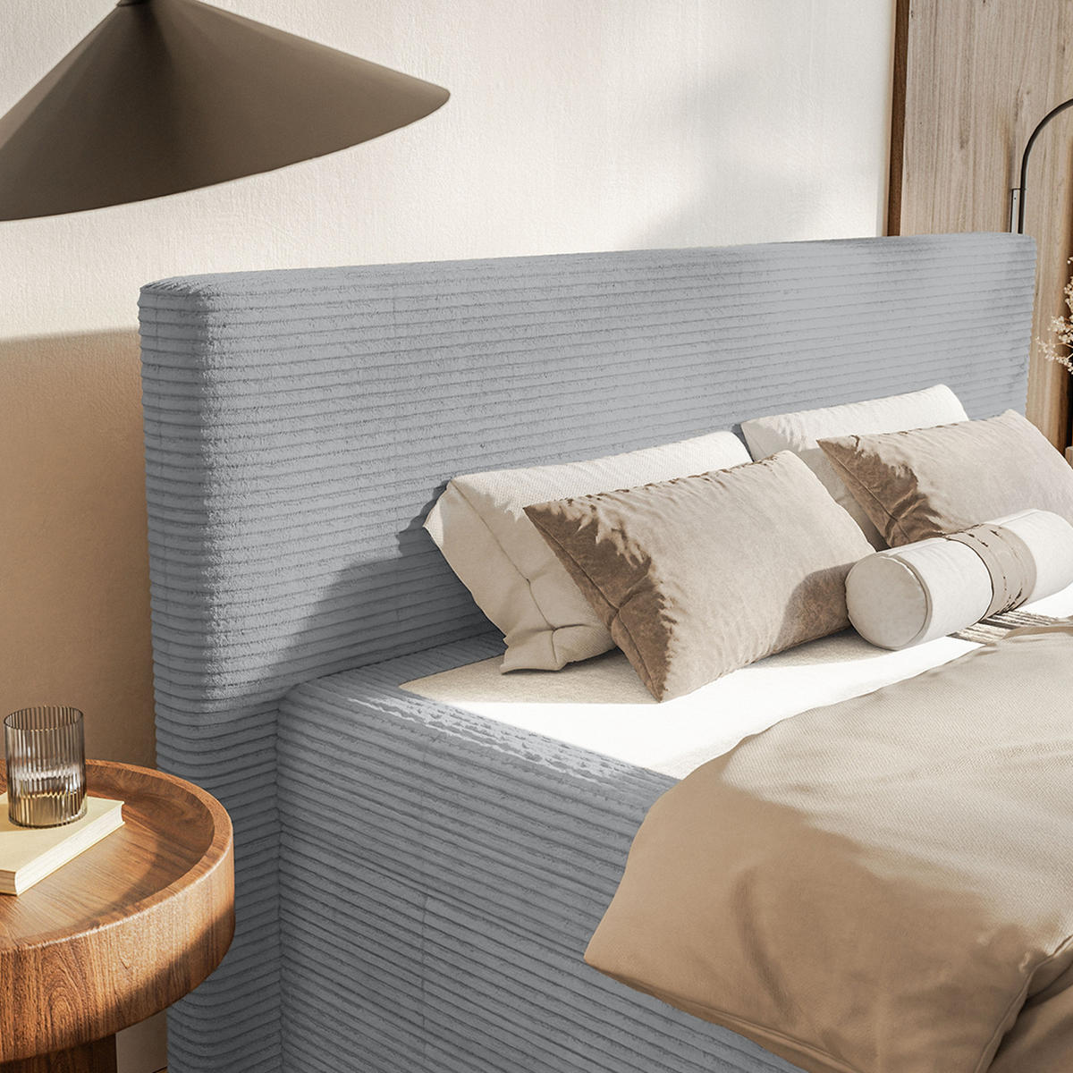 BOXSPRINGBETT Velipoja Cord 160x200 cm, Hellgrau - Hellgrau, Textil (160/200cm) - Fedve