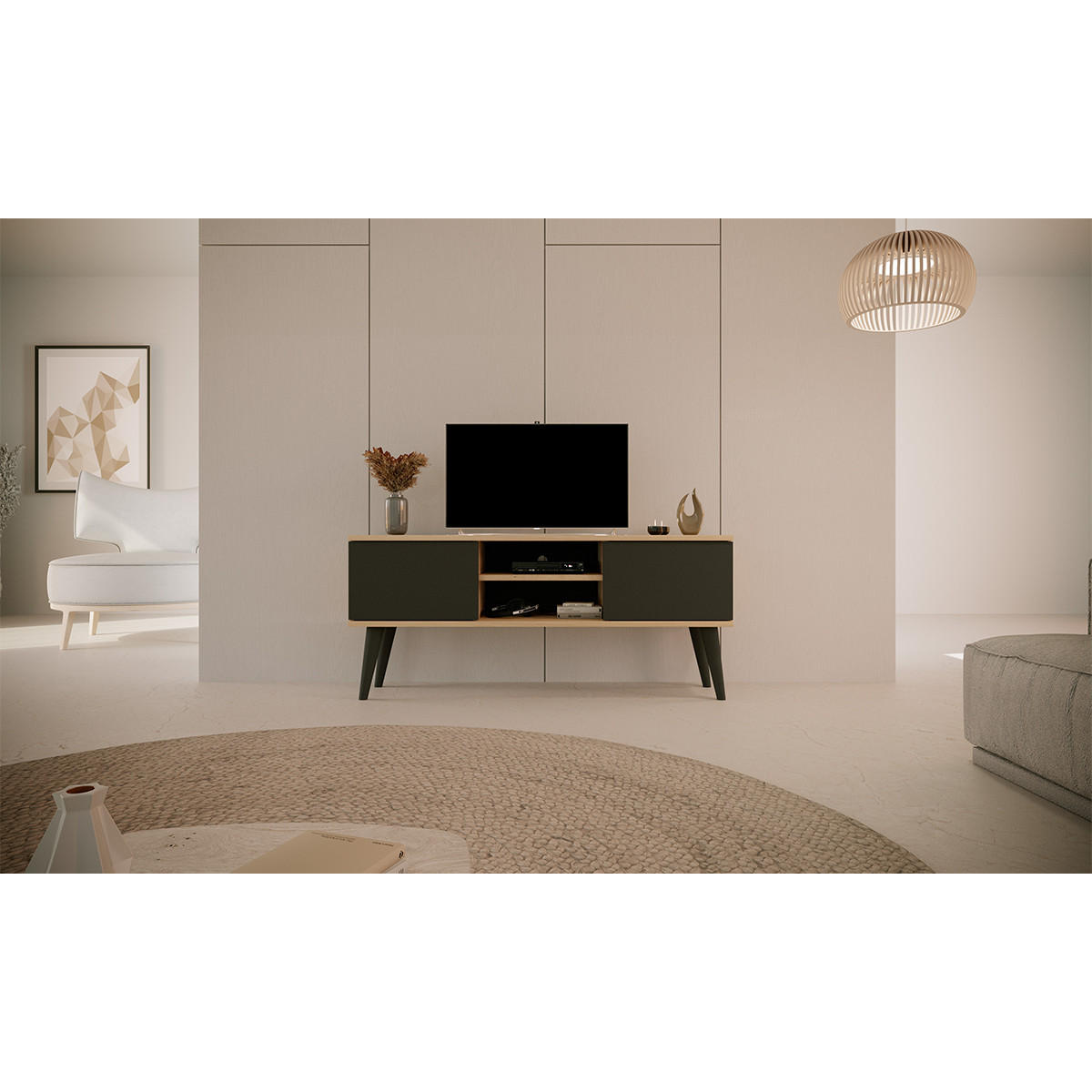 TV-MÖBEL Toronto Schwarz und Holz - Schwarz, Holzwerkstoff (55/35/120cm) - Petits-meubles