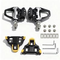 RENNRADPEDALE Set mit Cleats Aluminiumlegierung 9/16 Zoll Cr-Mo Achse - Schwarz, Metall (14/1.5/23cm)