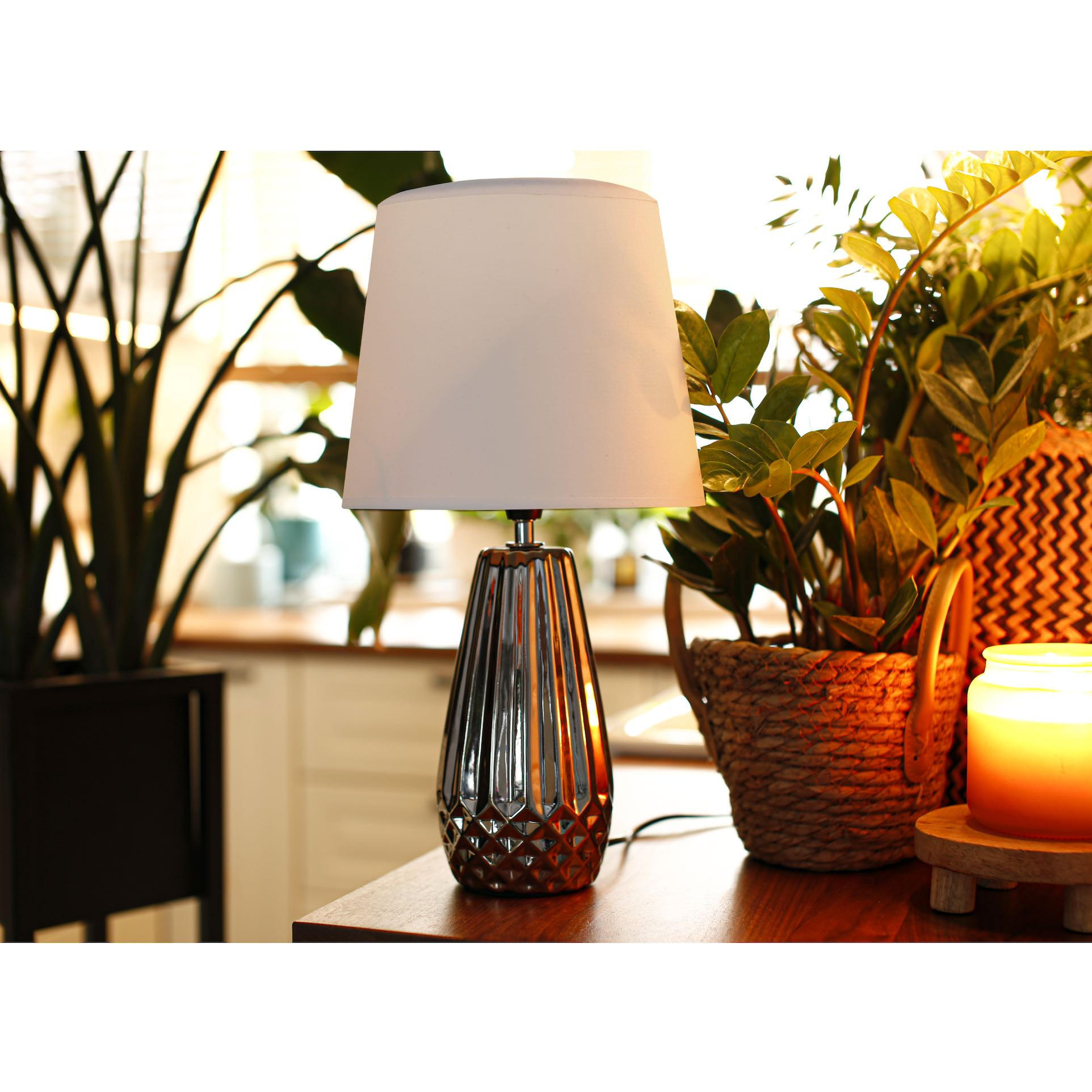 TISCHLAMPE ERANA, Silber/Weiß - Silberfarben/Weiß, Keramik/Textil (22/22/40cm) - KONSIMO®