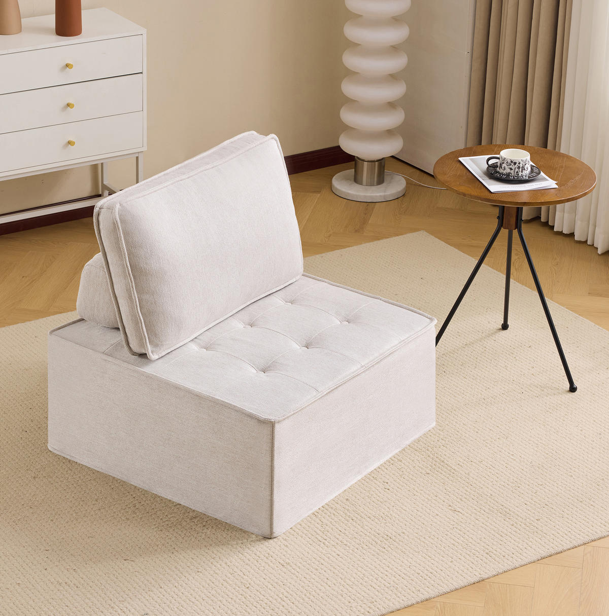SESSEL modulare Sitzgarnitur Beige aus Leinen 85/65/75 cm - Beige, Holzwerkstoff (81/81/81cm) - OKWISH
