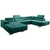 WOHNLANDSCHAFT Vild mit verstellbaren Kopfstützen, Dunkelgrün, rechts - Chromfarben/Dunkelgrün, Textil (350/90/205cm) - Beautysofa