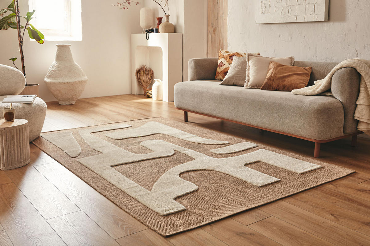 TEPPICH mit Juteoptik abstraktem weißem Palma 120x170 cm - Weiß, Textil (150/170cm) - Nazar Rugs