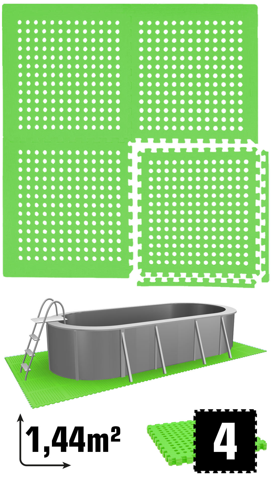 POOLMATTEN 1,59m² 4 EVA Matten 62 cm Grün - Grün, Kunststoff (62/62cm) - eyepower