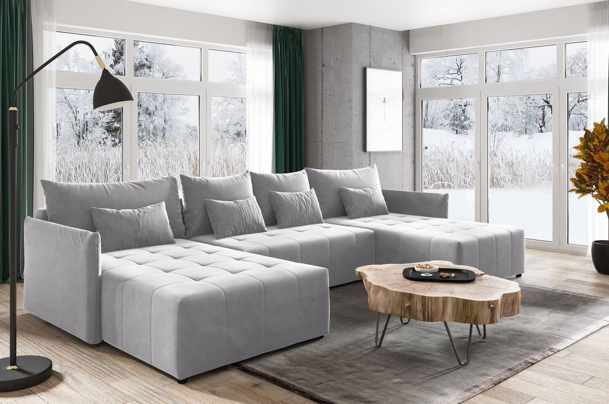 WOHNLANDSCHAFT Leno U - Grau, Holz/Textil (365/80/180cm) - Sofnet