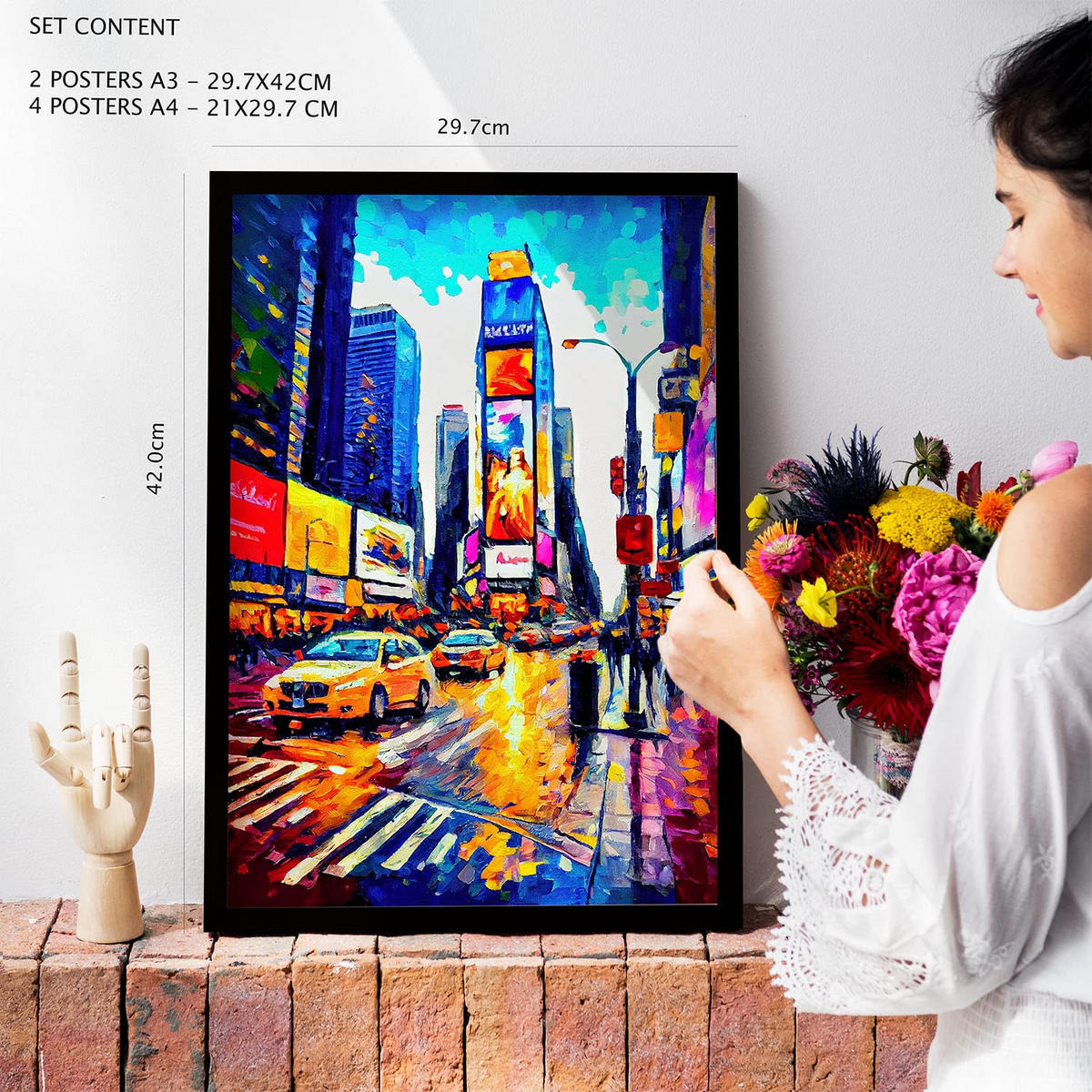 POSTER Set Mit 6 Menschengemacht Im Ölgemälde Stil A3 & A4 Schwarzer Rahmen - Schwarz, Papier (29/3cm) - Nacnic