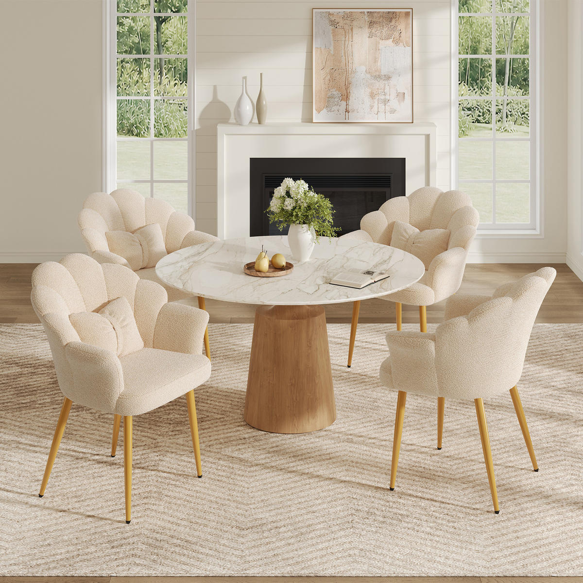 ARMLEHNSTUHL-SET 4 Stück, Blütenblatt-Design, DE-42136, Rosa - Beige, Holzwerkstoff (65.5/85/64cm) - ComfortXL