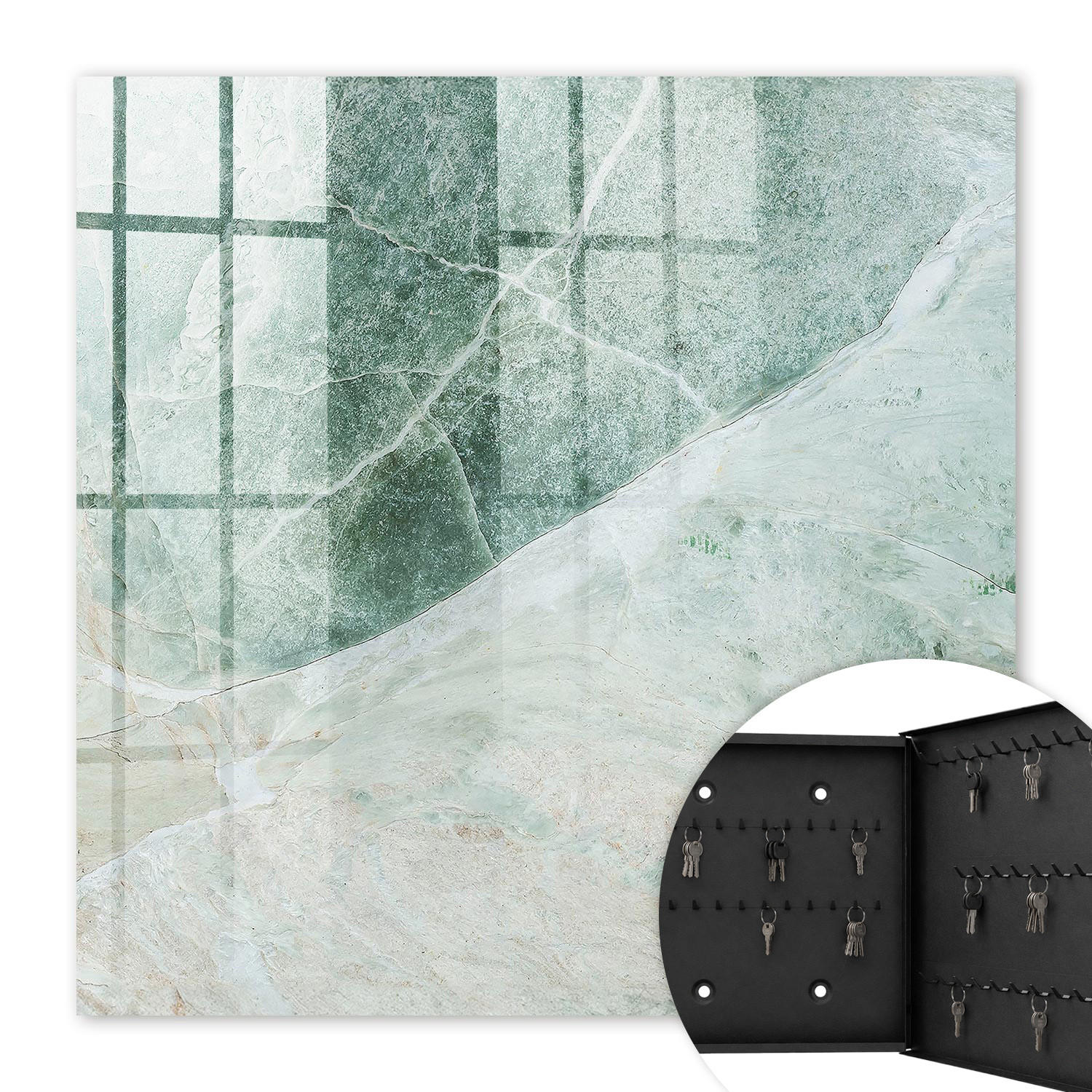 SCHLÜSSELBOX Schwarz 30x30 cm- Türöffnung nach rechts - Marmor-Eleganz - Grün, Metall (30/30/5cm) - TULUP
