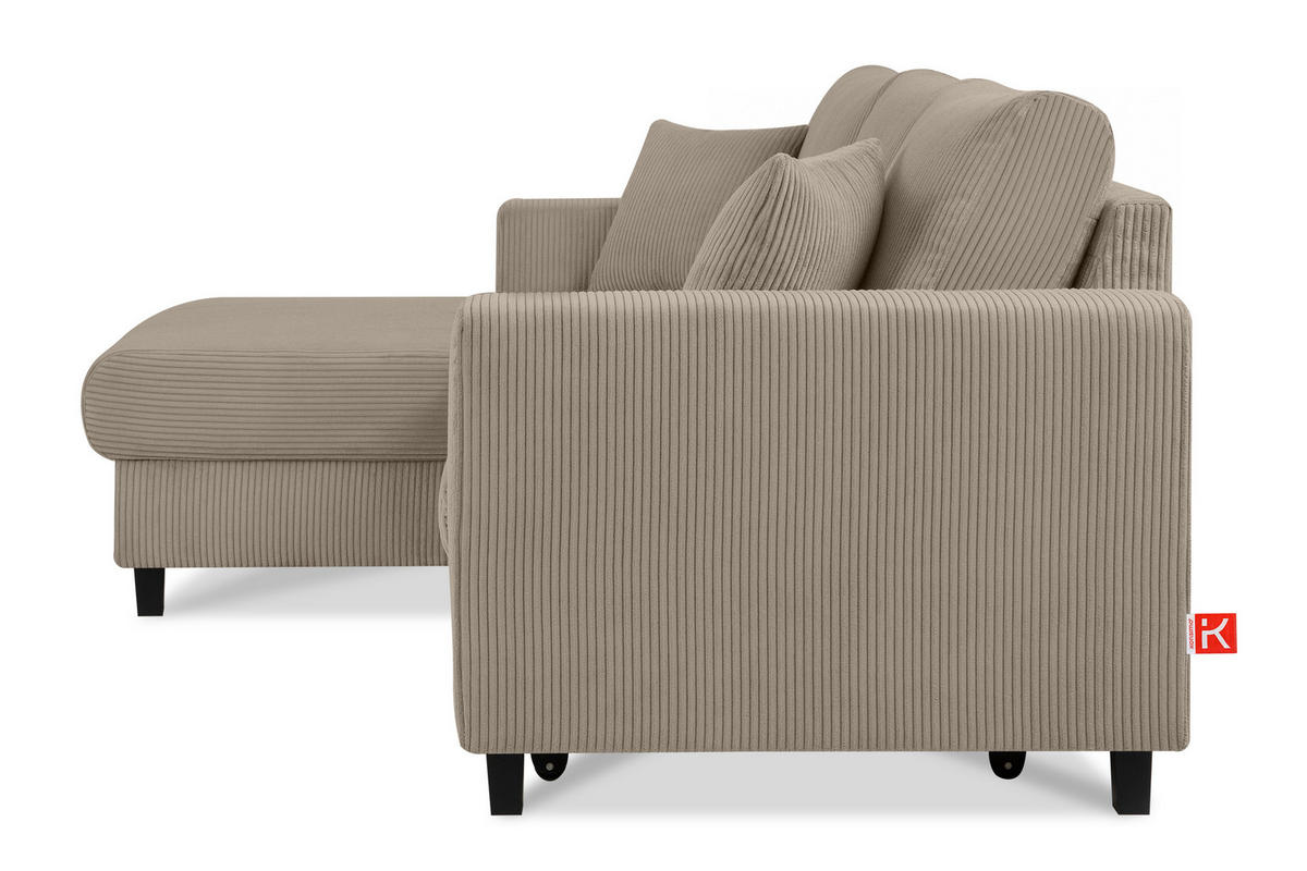 ECKSCHLAFSOFA EGRET Links mit Bettkasten, Cord-Stoff, beige - Beige, Textil (234/90cm) - KONSIMO®