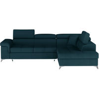 ECKSOFA mit Schlaffunktion und Bettkasten, pflegeleichter Monolith-Stoff - Chromfarben/Dunkelblau, Textil/Metall (202/275cm) - Eltap