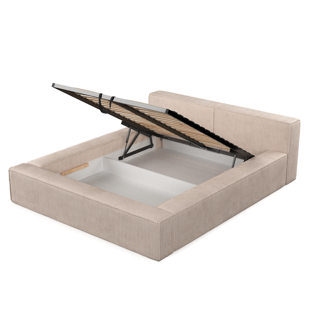 POLSTERBETT Casto mit Stauraum 180/200 cm Hellbeige im Poso Stoff - Beige/Schwarz, Holz/Holzwerkstoff (180/200cm) - AltaBeds