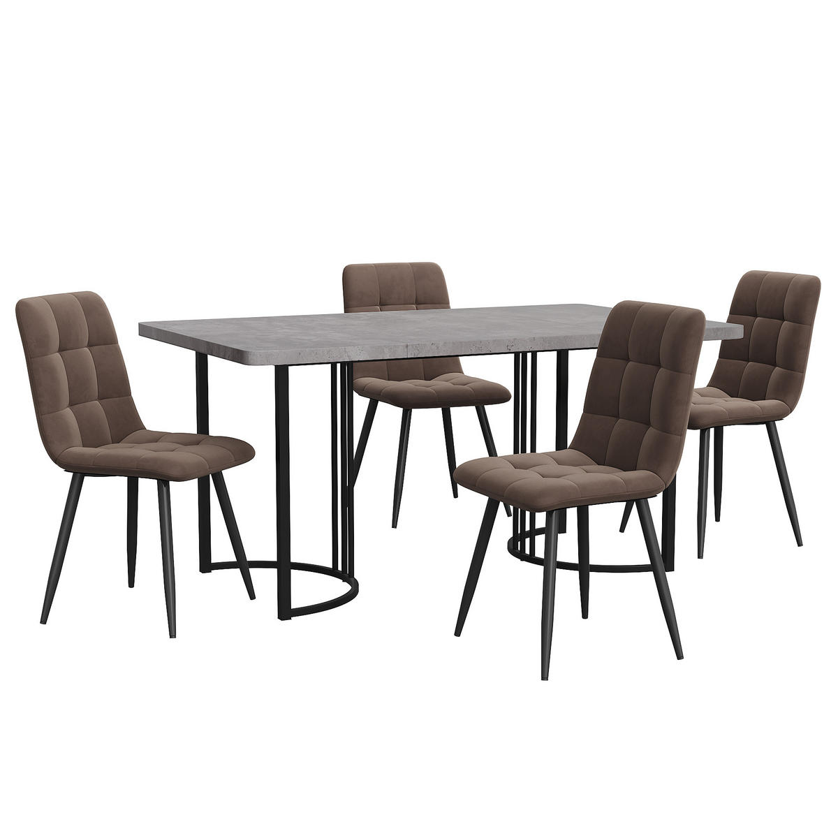 ESSGRUPPE Esstisch 4 Stühle MDF Grau Braun 140x80cm - Braun, Holzwerkstoff (140/75/80cm) - FLIEKS