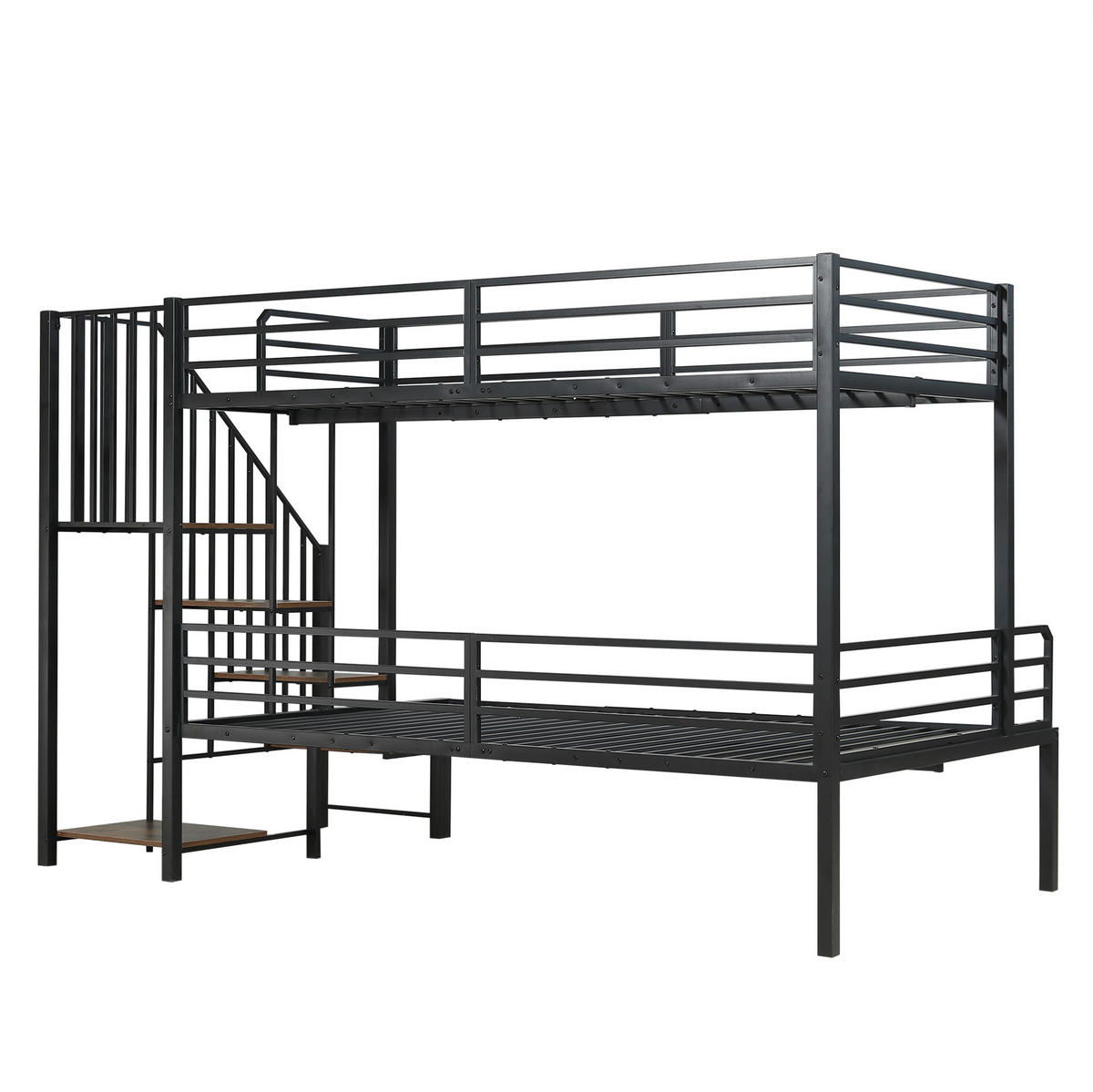 ETAGENBETT 90/120x200 cm aus Metall mit Eckleiter und Stauraum in Schwarz - Schwarz, Holzwerkstoff (90/200cm) - Flora Grace