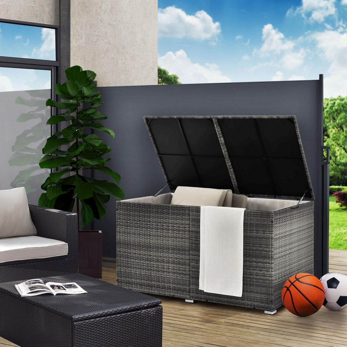 AUFLAGENBOX Ikaria grau-meliert - Grau, Kunststoff (145/80/83cm) - Juskys