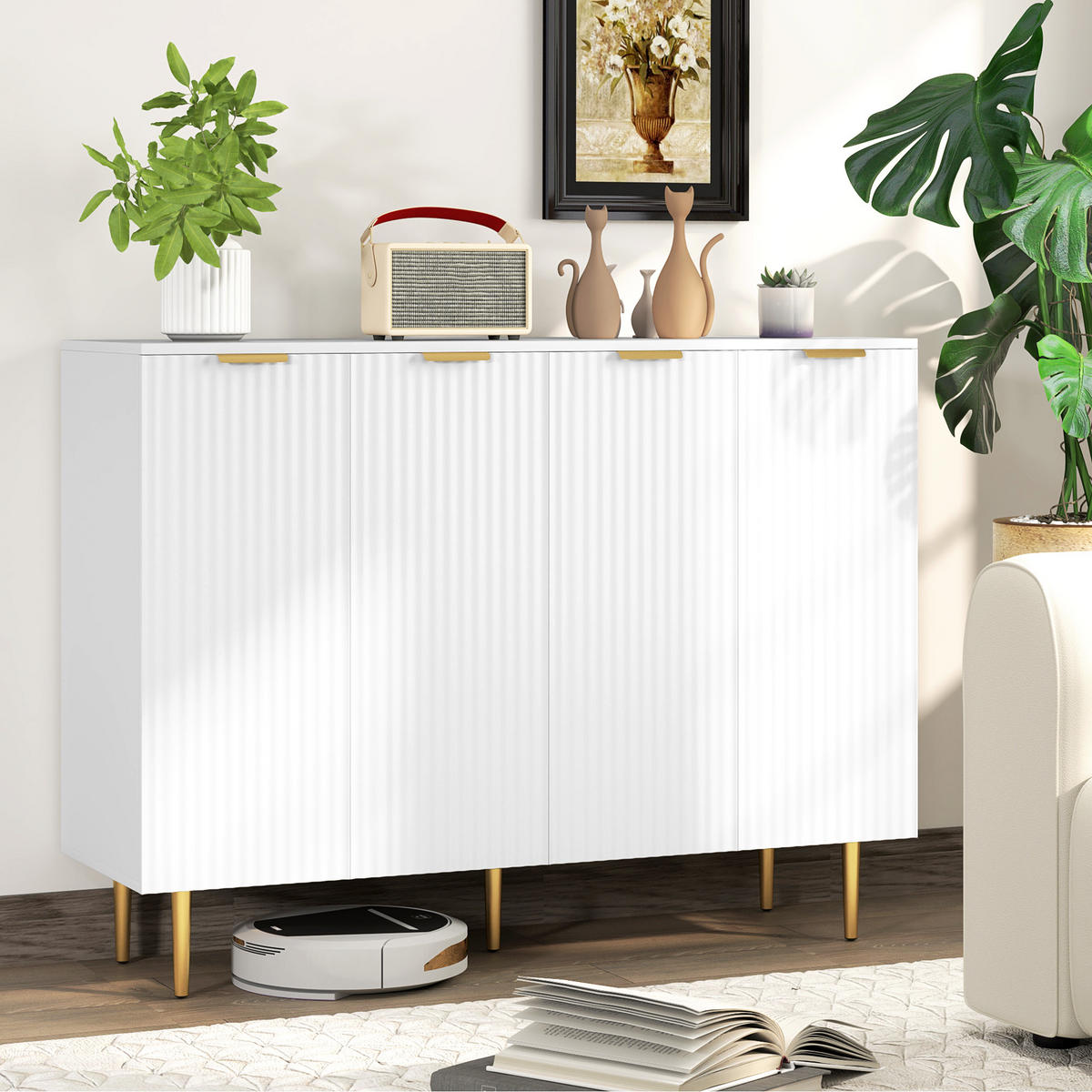 SIDEBOARD Weiß, 2 Doppeltüren, 120/40/90 cm - Weiß, Holz (120/90/40cm) - PANGIVO