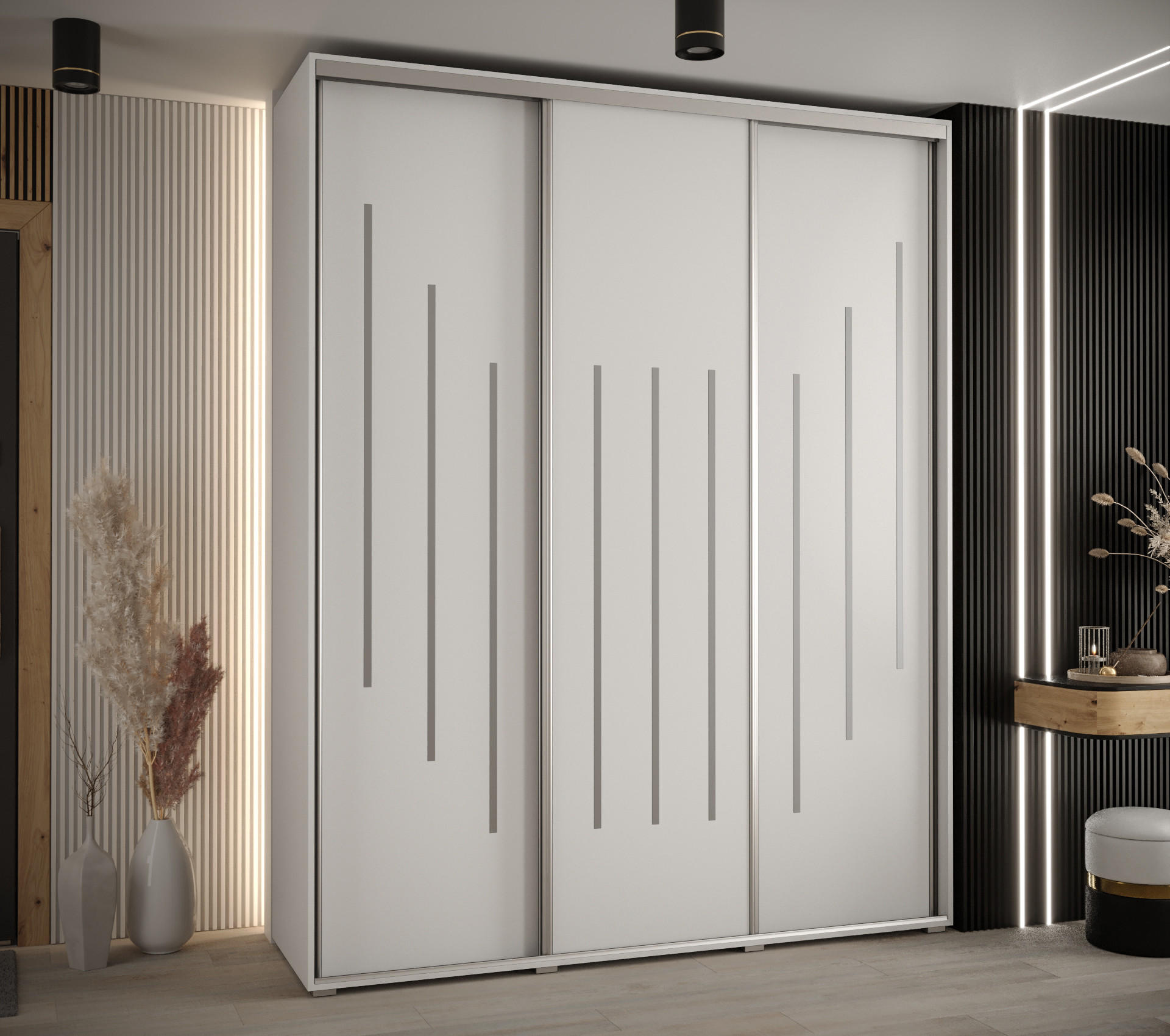 SCHWEBETÜRENSCHRANK 235,2/200/60 3-türig - Silberfarben/Weiß, Holz/Metall (200/235/60cm) - Abiks Möbel